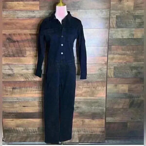 10.11 Studios Denim Button-Up Jumpsuit with Pockets in Black, Size 24. NWT!